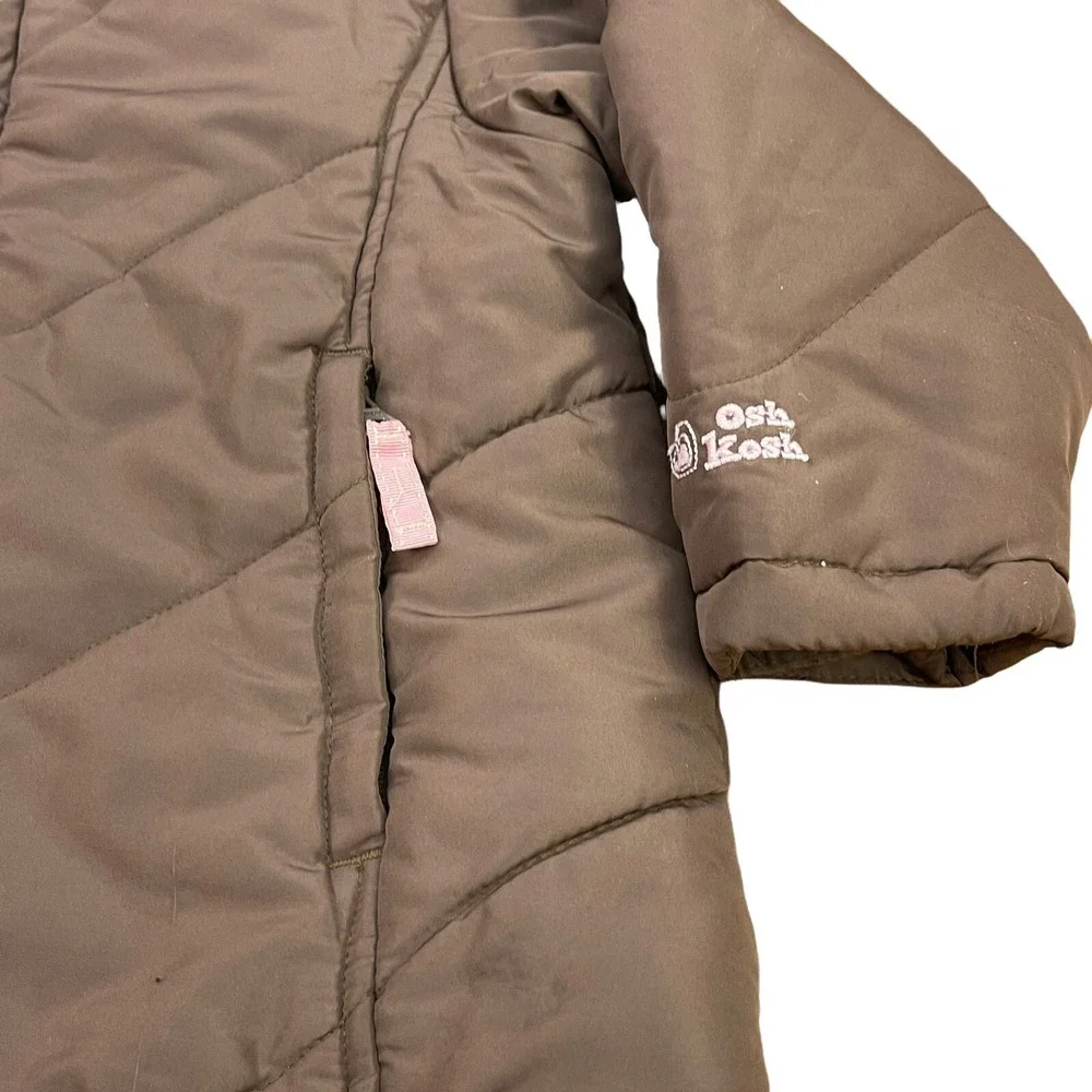 Oshkosh Girls Winter Peacoat Brown/Pink Size 4 Hooded Jacket‎ Removable Hood